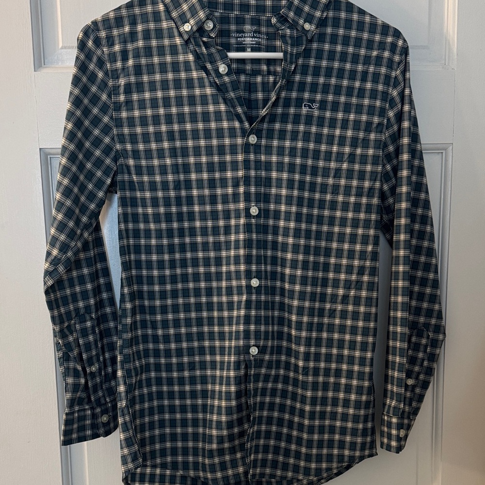 Vineyard Vines Boys Navy Checkered Performance Whake Shirt
